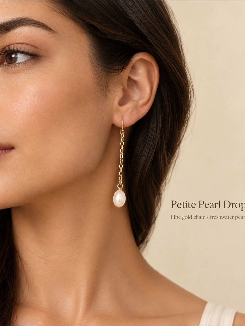 Petite Pearl Drop Silver Chain Earrings - Freshwater Pearl